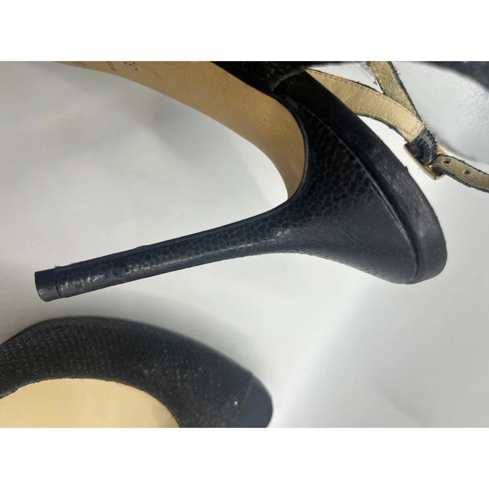 Jimmy Choo Glitter Peep Toe Slingback Heels Black Made‎ in Italy Size 38